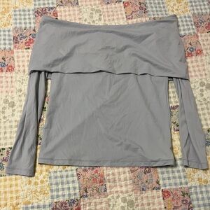 Wilfred Aritzia Off-Shoulder Long Sleeve Top in Light Gray/Blue